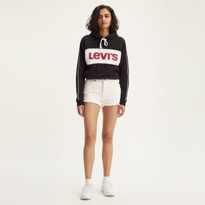 Levi’s premium 501 button fly white distressed shorts